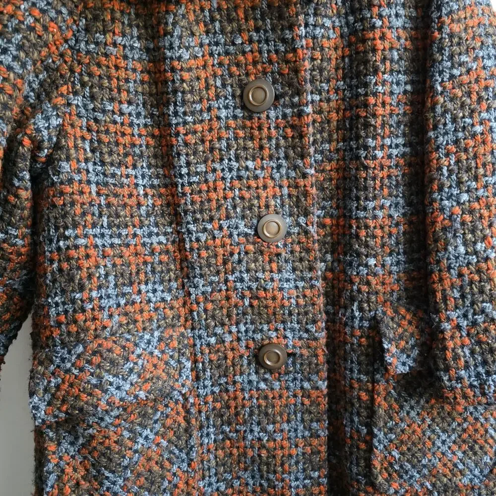 VTG‎ 1950's Womens Tweed Full Length Orange Brown Overcoat LG Heritage Old Money